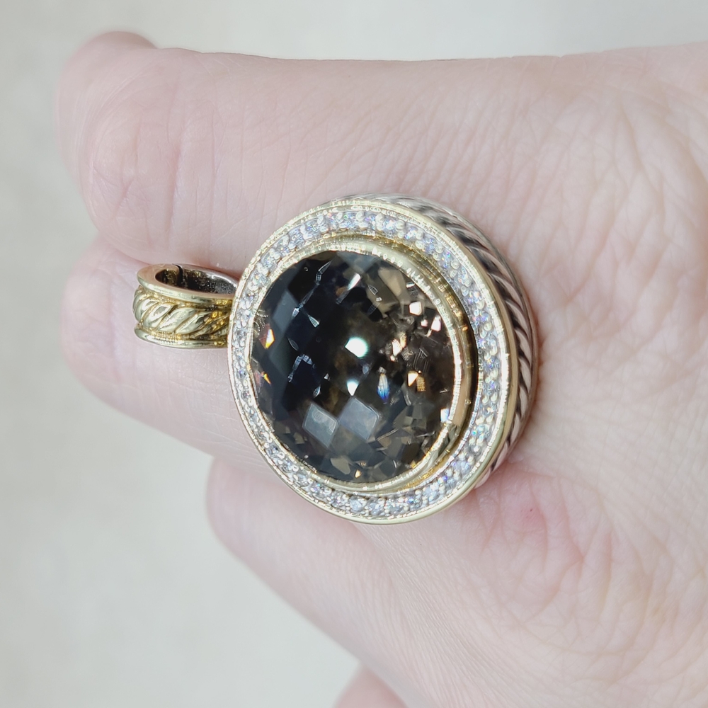 David Yurman Cerise Pendant Enhancer With Smoky Quartz Diamonds And Gold - Picture 8 of 9